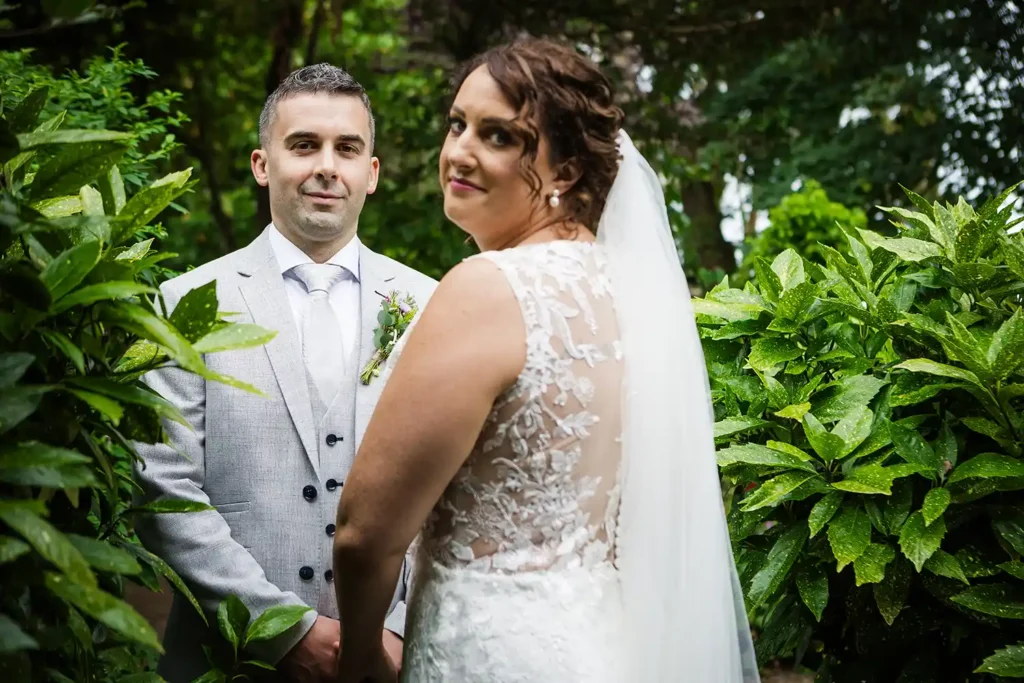 Relaxed garden wedding portrait at the Ardilaun Hotel