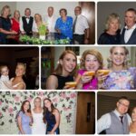 Collage of wedding guests, cocktail toasts and Áine posing with loved ones at Loughrea Hotel & Spa.