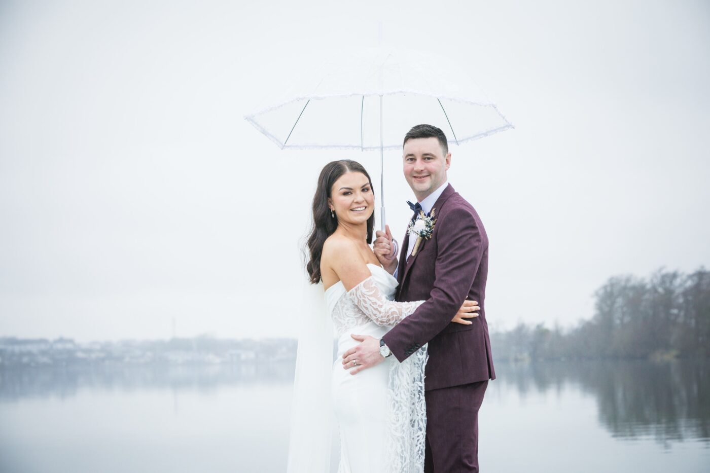 Umbrella Wedding Portrait at Loughrea Lake